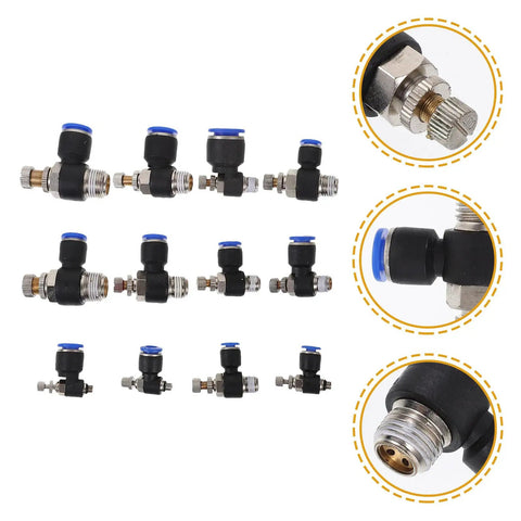 Super Easy 12 Piece Air Hose Adapter Fitting Kit With Abs And Copper Push To Connect Pneumatic Joints For Any Air Compressor Time Saving Install And Quick Release Couplers black air hose adapter fittings, 12-piece set, close-up