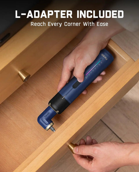 Heavy Duty Cordless Electric Screwdriver Set With Badass Precision Torque Control Rechargeable Power Tool for reaching corners easily.