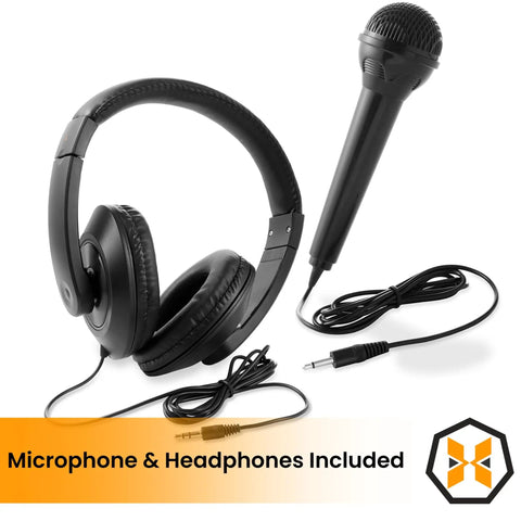 Microphone and headphones from 61 Key Digital Keyboard Piano Kit With Stand and Bench for Beginners, Electric Keyboard With Built In Speakers