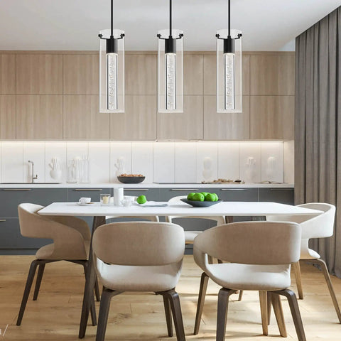 Dope Adjustable Bubble Glass Kitchen Island Pendant Light 1 Light Modern Linear LED Ceiling Fixture Warm White 4000K above dining table