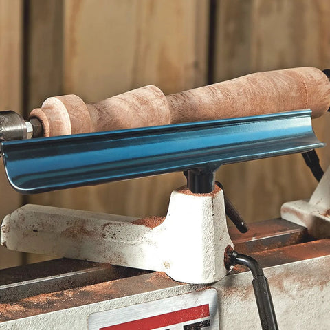 12-inch lathe tool rest with 1-inch post, blue stainless steel mounted on a wood lathe
