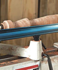 Stainless Steel Lathe Tool Rest With 5 By 8 Inch Post 12 Inch Wood Lathe Turning Accessory on lathe with wood piece in progress