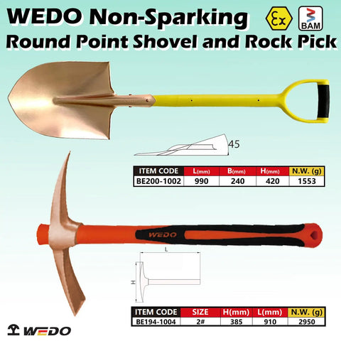 Non Sparking Round Point Shovel And Pick Mattock Set With 39 Inch Straight Blade Shovel And 36 Inch Heavy Duty Pick Hoe
