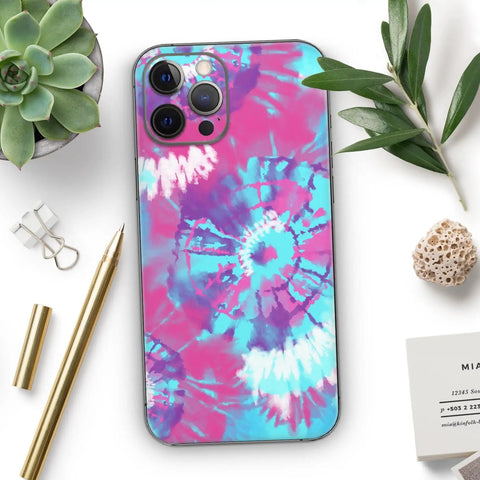 Full Body IPhone Skin Decal Wrap Kit With Spiral Tie Dye Pattern V5 Soft Touch Finish Bubble Free Air Release Adhesive