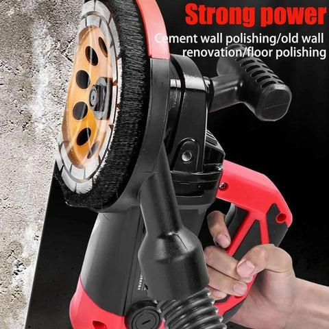 Heavy Duty Angle Grinder And Concrete Polisher With Dual Handle And 6 Speed Settings For Crushing Tile Like Butter. Close-up of diamond disc.