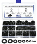 Premium Nylon Flat Washers Set With 1200 Pcs In 9 Sizes M2-M12 Black Fender Washers in transparent case with compartments
