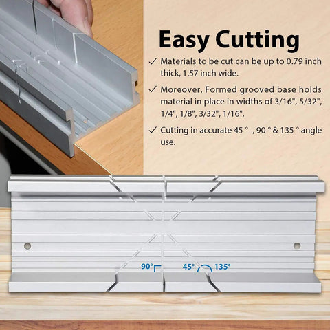 Ultra Handy 5.3 Inch Aluminum Miter Box With Precise 3 Angle Cutting Guide for 45 90 135 Degree Miter Cuts on wood, plastic, soft metal.
