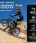Kickass 5000W Dual Motor Electric Bike For Adults climbing steep hill with 26 inch fat tires and powerful dual motors.
