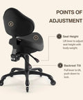 Side view of Pneumatic Swivel Saddle Chair With Wheels For Hair Stylists Dentists Hygienists And Spa Pros Ergonomic Back Support