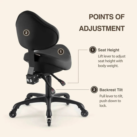 Side view of Pneumatic Swivel Saddle Chair With Wheels For Hair Stylists Dentists Hygienists And Spa Pros Ergonomic Back Support