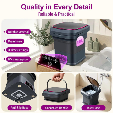 No Sweat Portable Washing Machine 18 Liter Foldable Mini Laundry Tub with features like anti-slip base and concealed handle.