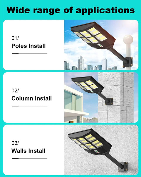 600W Solar Street Light Outdoor Waterproof Dusk To Dawn 60000 Lumens 6500K High Brightness LED Street Lamp installations