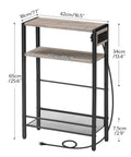 Slim Narrow Side Table With Charging Station And USB Ports Type C Space Saver For Small Spaces Sofa Beside Table With Storage Shelf In Greige And Black Compact Nightstand For Bedside Or Living Room showing dimensions.