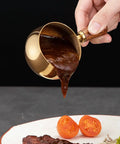 Stainless Steel Espresso Measuring Cup 6 Oz 180 Ml With Wooden Handle And V Shaped Spout For Brewing Espresso Measuring Sauces Reheating Soup And Heating Milk Gold Finish Durable 304 Grade Kitchen Tool pouring sauce