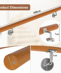 Heavy Duty Beech Wood Stair Handrail 100 Cm Super Grippy Round Safety Grab Bar dimensions with 4cm grip and mounting details.