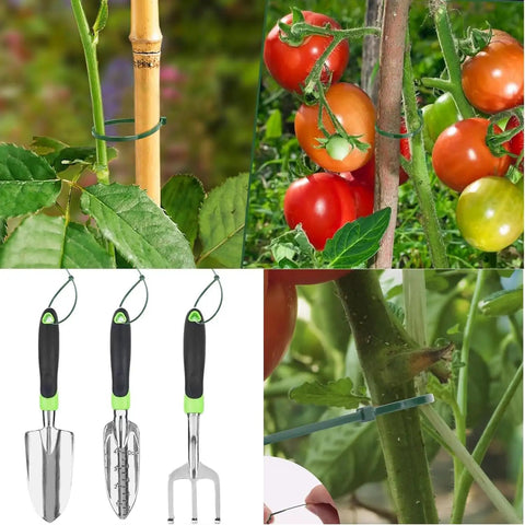 Gardening tools and tomato plants supported by Heavy Duty Zip Ties Set 4 8 12 Inch Premium Nylon Cable Ties 100 Lb Tensile