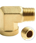 Brass 90 Degree Pipe Connector with NPT Thread Elbow Fitting for Industrial Piping Hollow Through Bore Main Body Integrated Connecting Ends Built for Easy Inline Install Durable Brass Pipe Joint for Extending Straight Runs 10 Pack, close-up
