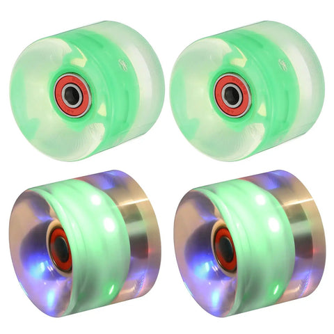 Light Up Skateboard Wheels 60x45mm 4 Pack With Bearings 78A PU glowing green LED