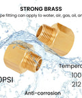 2 Pack Brass Pipe Fittings One Half Inch NPT Female To Three Eighths Inch NPT Male Reducer Adapter with anti-corrosion feature