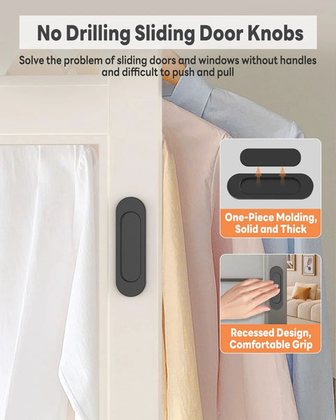 2 Pack Self Stick Door Handles 4 Inch Aluminum Alloy Flat Finger Pulls Rust Resistant No Drill Cabinet Knobs on sliding door