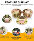Heavy Duty Hex Flanged Spindle Blade Nuts Engineered For Slick Hella Smooth Operation On Cub Cadet Mtd Toro And Troy Bilt Zero Turn Mowers Providing Killer 5/8 Inch 18 Thread Fitment Two Pack, four nuts displayed.