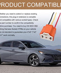 Heavy Duty 2 Pack H4 9003 HB2 Female Pigtail Socket Wiring Harness Ceramic Headlight Connector Adapter on car with vehicle compatibility info.