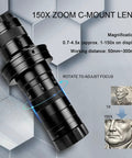 150X zoom lens for Digital Microscope With Large Stable Base Stand For Detailed Inspections, showing magnification scale and focus ring