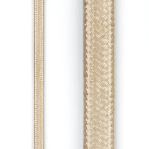 Close-up of Designer Gold Fabric Extension Cord 9 Foot Length With 3 Polarized Outlets Right Angle Plug 125 Volt Patent Pending