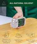 Person pouring Food Grade Mineral Oil For Bamboo And Wooden Cutting Boards And Kitchen Utensils Nourishing Oil onto bamboo board.