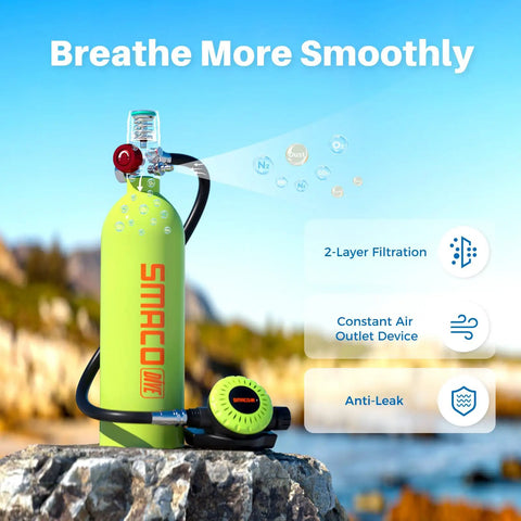 1L Mini Scuba Tank Pony Bottle Portable Underwater Breathing Air Source For Divers Emergency Backup Tank with filtration features.