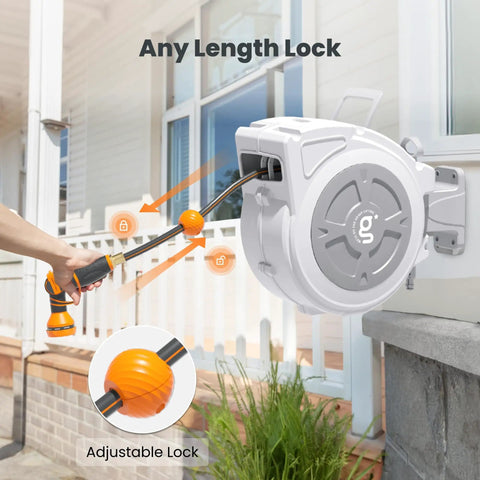 Retractable Hose Reel 1/2 Inch By 65 Feet Heavy Duty Water Hose Reel with any length lock and nine function sprayer nozzle