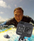 Surfer using Adhesive Mount Kit For GoPro And Action Cameras 10 Pack Flat And Curved Mount Pads, camera attached to board.