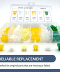 Smooth 120 Piece Nylon Grommet Screw Kit For Car License Plates And Bumper Trim showing assorted plastic screw bases in multiple colors.