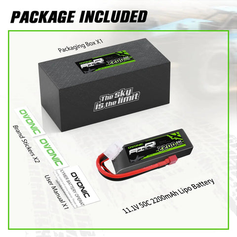 Beefy 3S LiPo Battery 2200mAh 11.1V 50C With Dean-Style T Connector for RC, packaging and accessories displayed