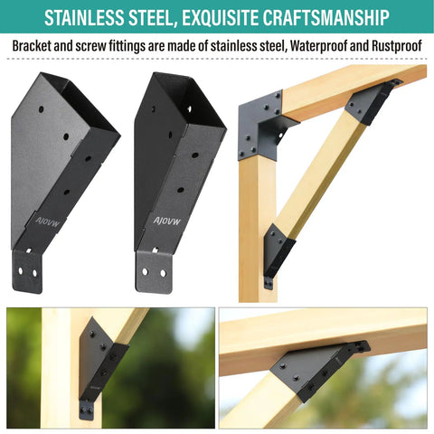 Four Piece 45 Degree Angle Bracket For 2x4 Wood Posts With 1.5x3.5 Actual Size Built To Last Heavy Duty Support Brackets For Gazebos Pergolas Decks Garages Sheds Treehouses And More