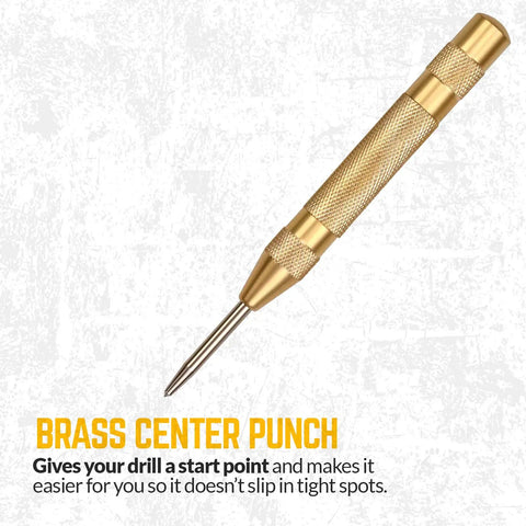 Brass automatic center punch tool for precise drilling, part of Professional Tungsten Carbide Scriber 2 Pack.