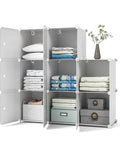 Front view of Eight Cube Closet Organizer With Doors Portable Plastic Cubby Shelving for clothes and shoes showing white wardrobe system