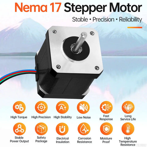 5Pack Nema 17 Stepper Motor 1.8 Degree 2 Phase High Torque 0.6Nm with shaft and cable, ideal for 3D printers and CNC machines.