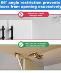 Before and after use of 50 Piece 86 Degree Cabinet Hinge Restrictor Clips With Screwdriver, showing wall protection effect.