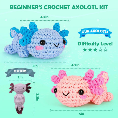 All In One Beginner Crochet Kit With Axolotl Pattern And Video Tutorials For Adults And Teens Starter Friendly crochet axolotls