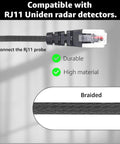 RJ11 Replacement Mirror Wire Power Cord for Uniden Radar Detectors, close-up of braided cable structure