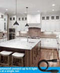 Modern kitchen with Smart LED Under Cabinet Lighting Kit With Alexa Voice And App Control Six 12 Inch Dimmable Linkable Light Bars
