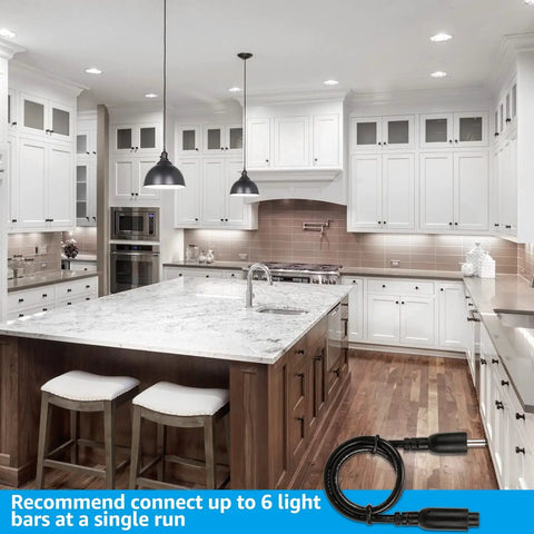 Modern kitchen with Smart LED Under Cabinet Lighting Kit With Alexa Voice And App Control Six 12 Inch Dimmable Linkable Light Bars