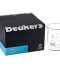 Rock Solid Borosilicate Glass Beaker Set That Works Like A Charm For Chemistry Class College Lab Research And Personal Science Projects featuring a 600ml beaker next to its packaging.