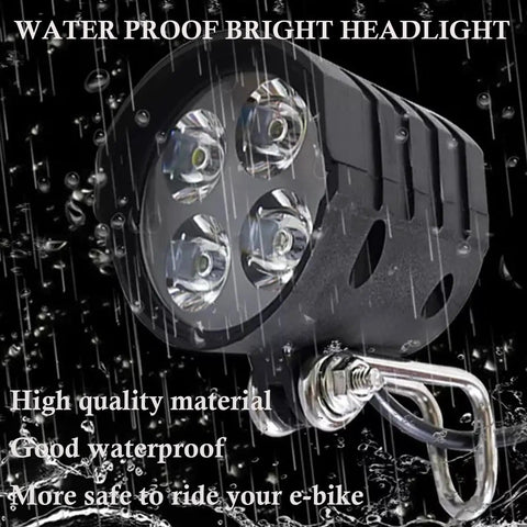 LED Headlight With Horn For Electric Bicycles And E Scooters Waterproof 3 Pin Female Connector 36V 48V Compatible 4 Beads High Output Front Light Replacement For Bike With 15 Inch Wire