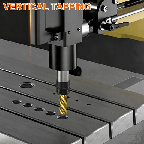 Electric Tapping Machine With 600 RPM And 1000mm Flexible Arm Precision Threading Tool in vertical operation on metal.
