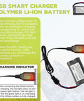 2 Pack 7.4V 1500mAh SM-3P Plug Lithium RC Battery With USB Charging Cable, charging indicator and text details shown.