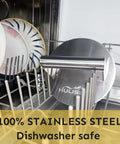 Stainless Steel Burger Press Round 6.2 Inch Smasher shown in a dishwasher, demonstrating its heavy duty and durable construction.