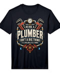 Mens Premium Cotton Plumbing Workshirt Featuring Ridiculously Funny Pipefitter Design With Classic Valve And Wrench Graphics, black with humorous text.