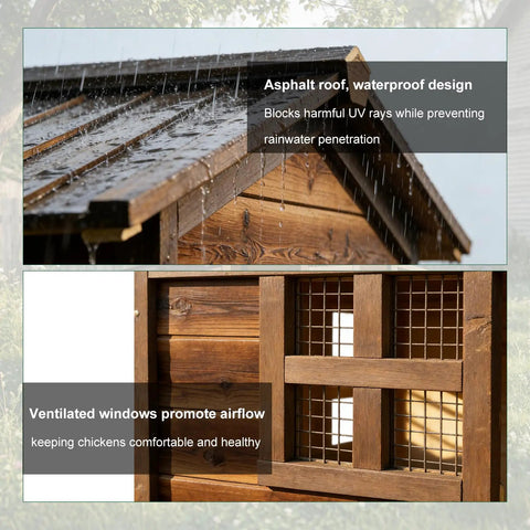 Spacious Wooden Chicken Coop With Two Nesting Boxes For Your Backyard Flock, Outdoor Hen House And Poultry Hutch, waterproof roof